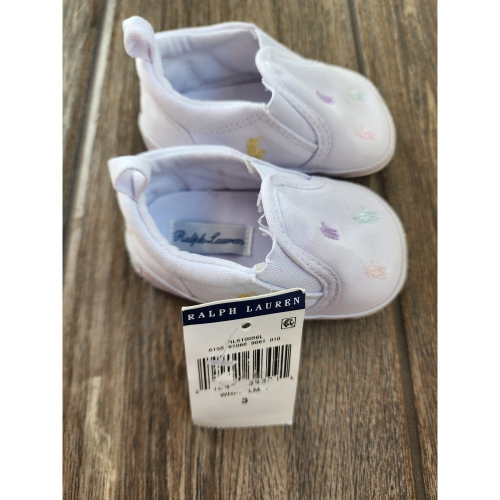 Polo Ralph Lauren Bal Harbour Repeat Baby Shoes White Multi Pony Slip On Size 3 - Picture 5 of 5
